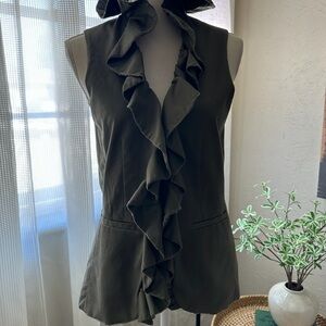 Alice + Olivia Ruffled Dark Gray/Olive  Green Vest